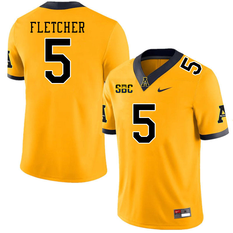 Men #5 Michael Fletcher Appalachian State Mountaineers College Football Jerseys Stitched Sale-Gold